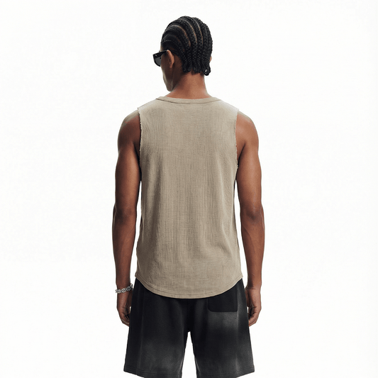 Wax-Dye Waffle Knit Vintage Washed U-Neck Tank Top