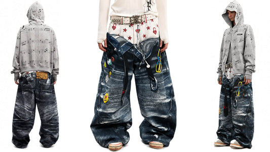 VIVDLY Y2K 3D Graphic Print Baggy Jeans