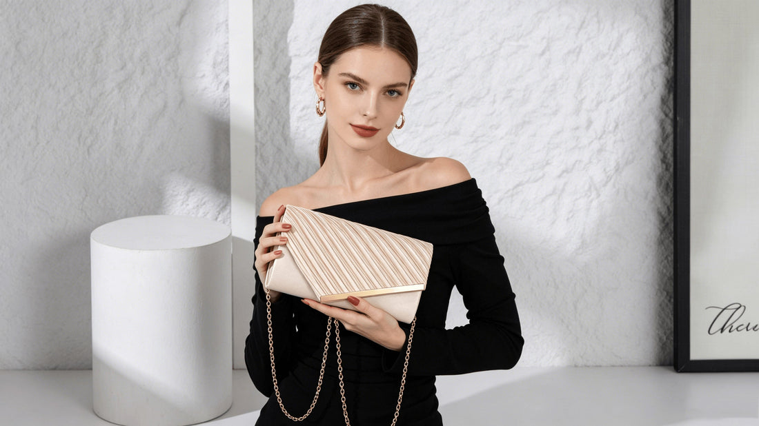 Party clutch with elegant diagonal pleats