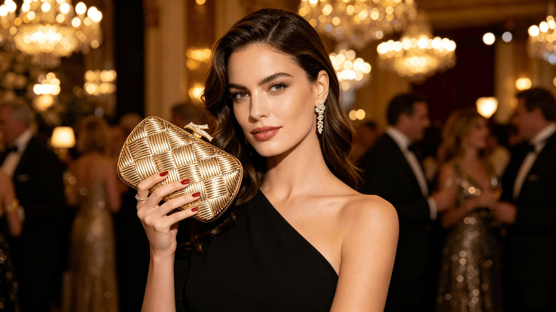 Luxury evening handbag in polished gold finish