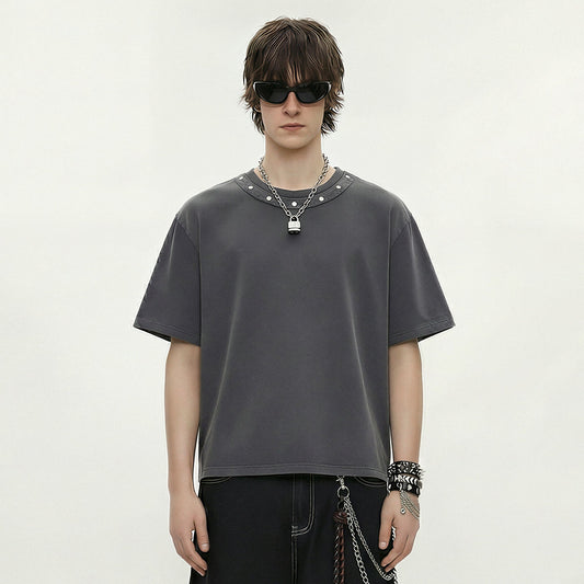 Rivet Detail Washed Boxy Fit T-Shirt