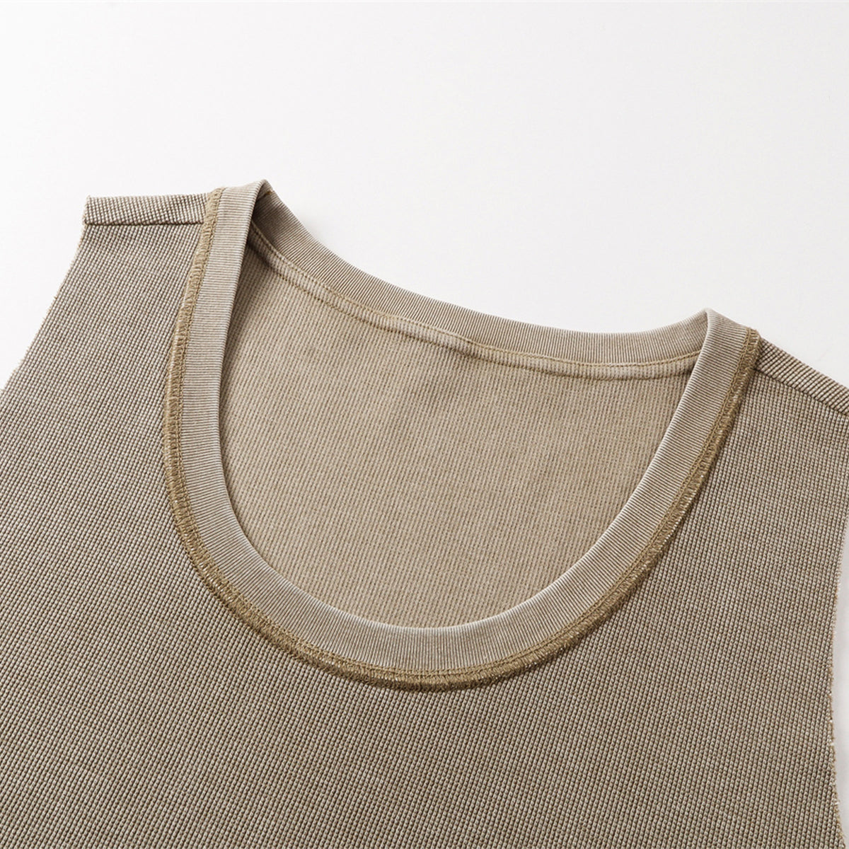 Wax-Dye Waffle Knit Vintage Washed U-Neck Tank Top