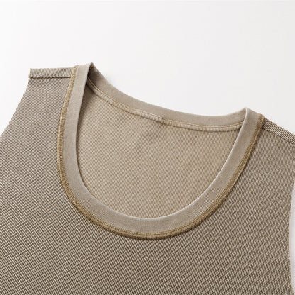 Wax-Dye Waffle Knit Vintage Washed U-Neck Tank Top