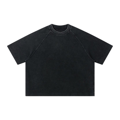 Boxy Waffle Washed Distressed Raglan Tee
