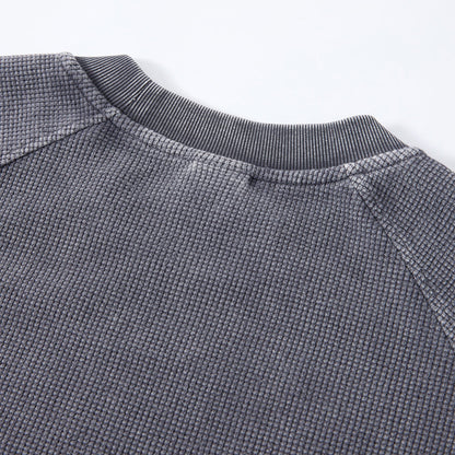 Boxy Waffle Washed Distressed Raglan Tee