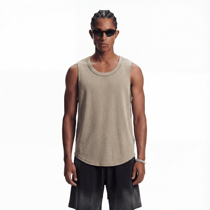 Wax-Dye Waffle Knit Vintage Washed U-Neck Tank Top