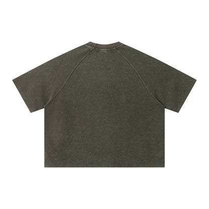 Boxy Waffle Washed Distressed Raglan Tee