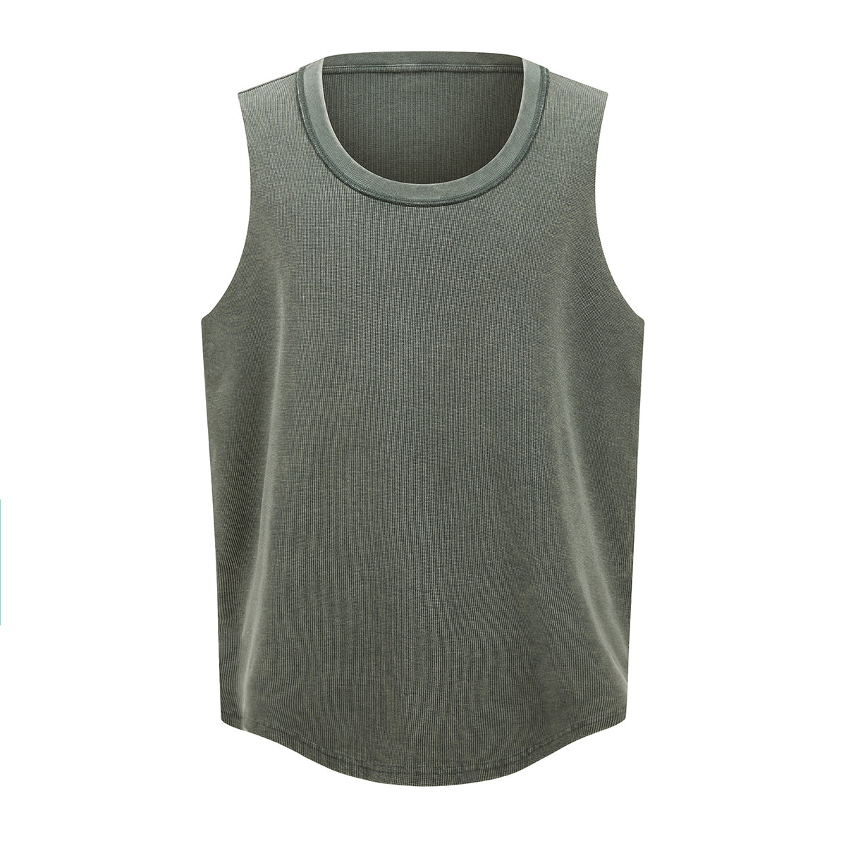 Wax-Dye Waffle Knit Vintage Washed U-Neck Tank Top
