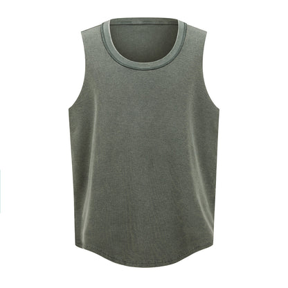 Wax-Dye Waffle Knit Vintage Washed U-Neck Tank Top