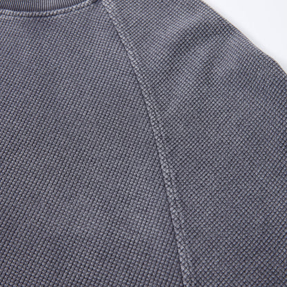 Boxy Waffle Washed Distressed Raglan Tee