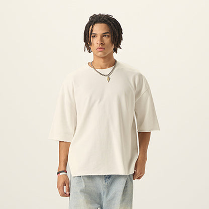 Boxy Cropped Raw Edge T-Shirt