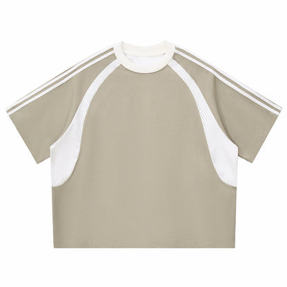 Raglan Sleeve Mesh Panel Sporty Tee