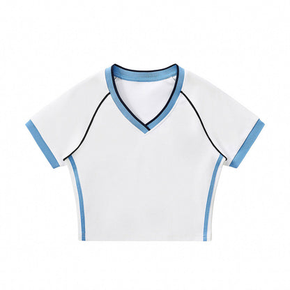 Contrast V-Neck Slim Fit Cropped Y2K Tee