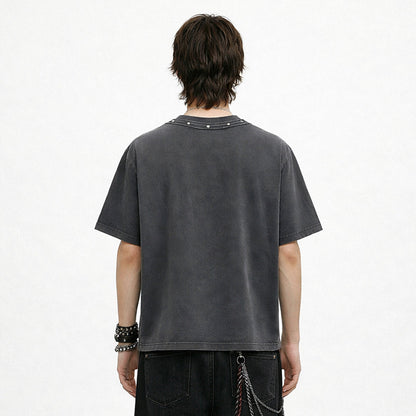 Rivet Detail Washed Boxy Fit T-Shirt