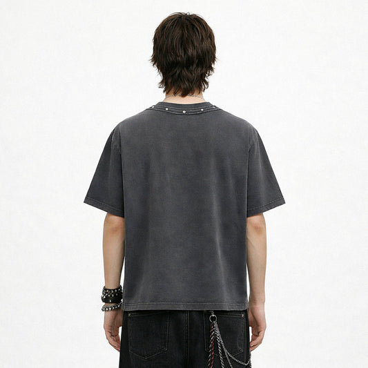 Rivet Detail Washed Boxy Fit T-Shirt