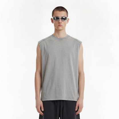 Raw Edge Distressed Studded Sleeveless Tee