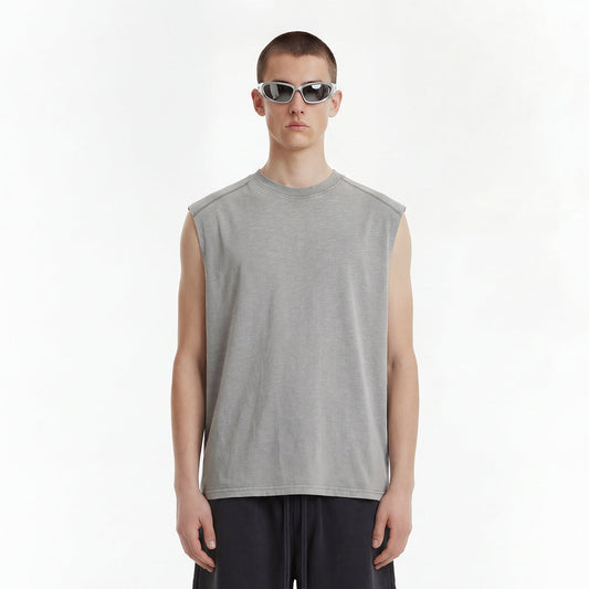 Raw Edge Distressed Studded Sleeveless Tee