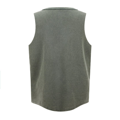 Wax-Dye Waffle Knit Vintage Washed U-Neck Tank Top
