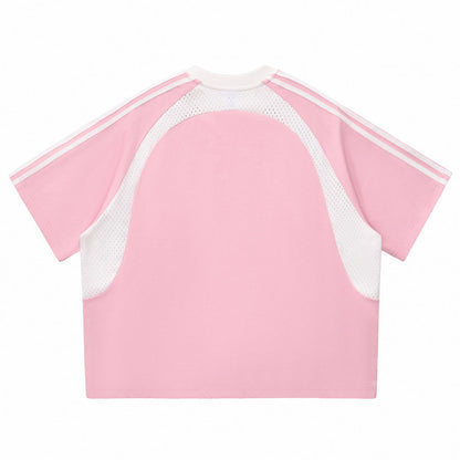Raglan Sleeve Mesh Panel Sporty Tee