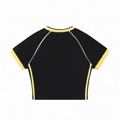 Contrast V-Neck Slim Fit Cropped Y2K Tee