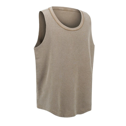 Wax-Dye Waffle Knit Vintage Washed U-Neck Tank Top