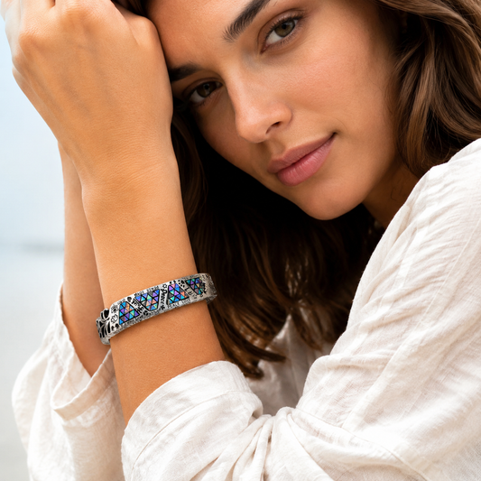 Vintage Iridescent Mosaic Alloy Cuff Bracelet