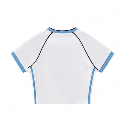 Contrast V-Neck Slim Fit Cropped Y2K Tee