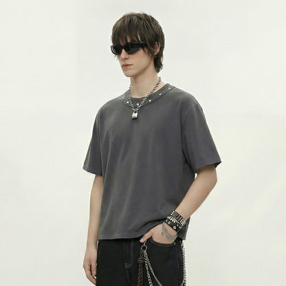 Rivet Detail Washed Boxy Fit T-Shirt