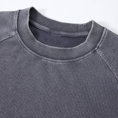 Boxy Waffle Washed Distressed Raglan Tee