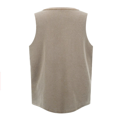 Wax-Dye Waffle Knit Vintage Washed U-Neck Tank Top