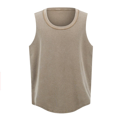 Wax-Dye Waffle Knit Vintage Washed U-Neck Tank Top