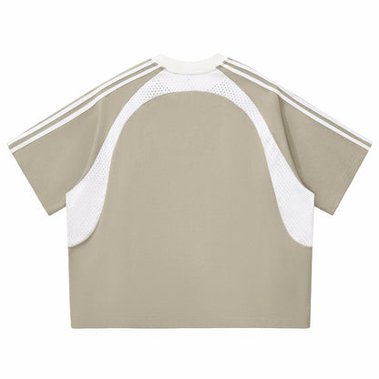 Raglan Sleeve Mesh Panel Sporty Tee