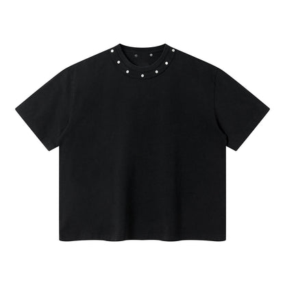 Rivet Detail Washed Boxy Fit T-Shirt