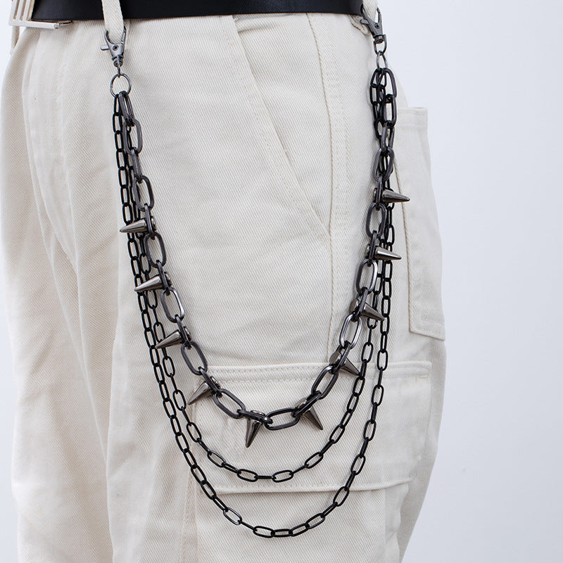 Triple-Layer Spike Chain Waist Belt