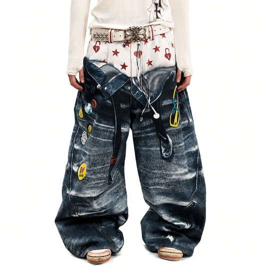 Y2K graphic print baggy jeans front view