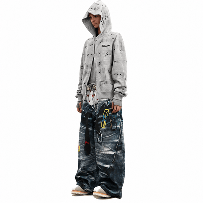 Vintage washed graphic denim jeans for men