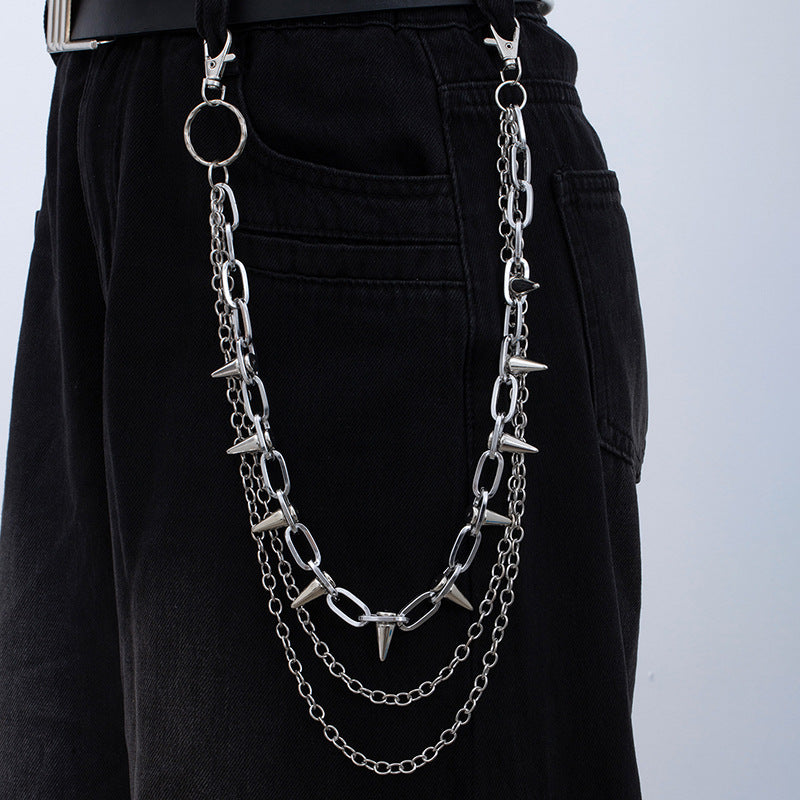 Triple-Layer Spike Chain Waist Belt