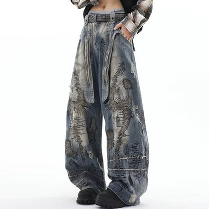 Y2K baggy jeans with vintage faded denim wash
