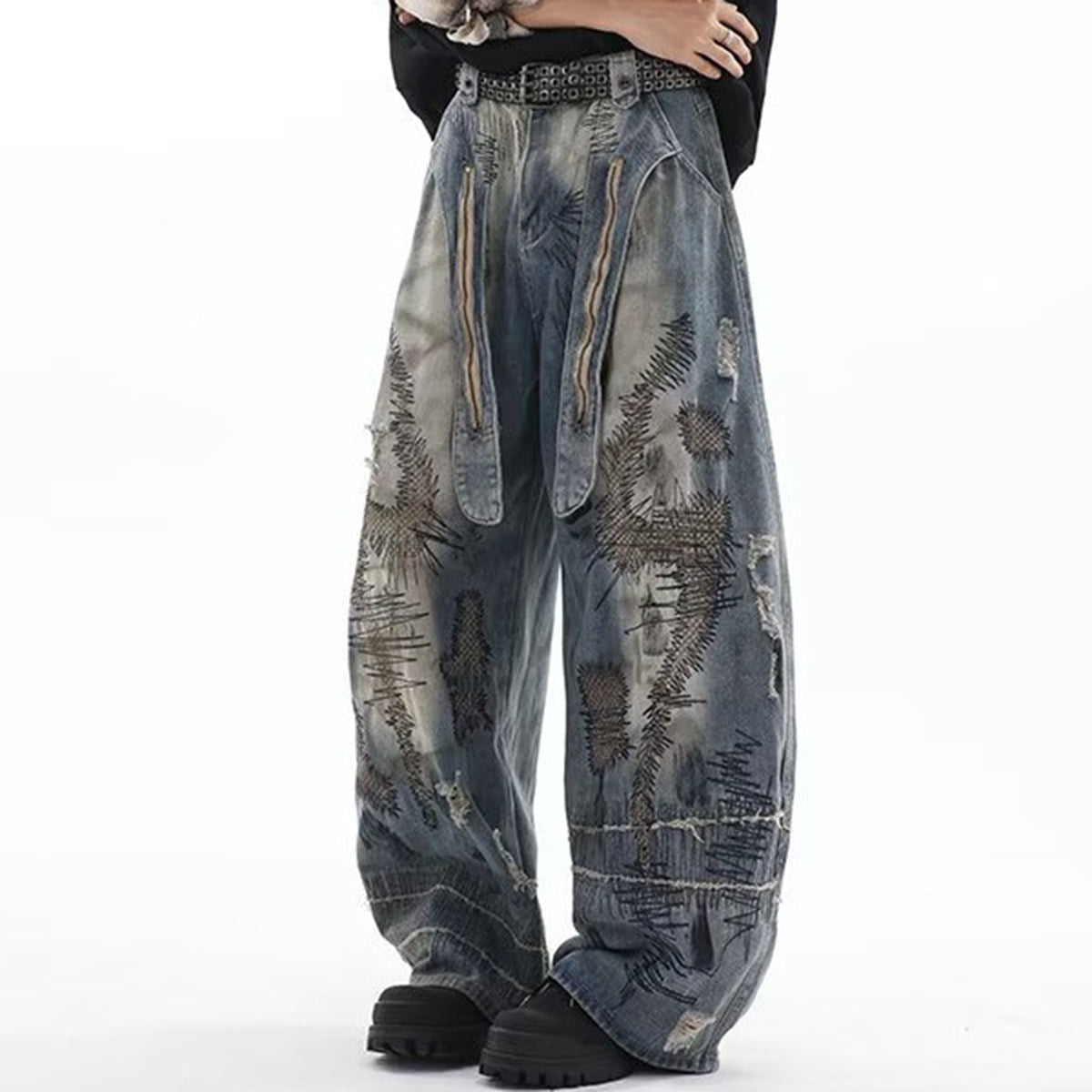 Oversized distressed jeans for urban streetwear fashion