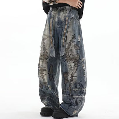 Oversized distressed jeans for urban streetwear fashion