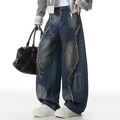 Loose fit vintage denim jeans for urban streetwear fashion
