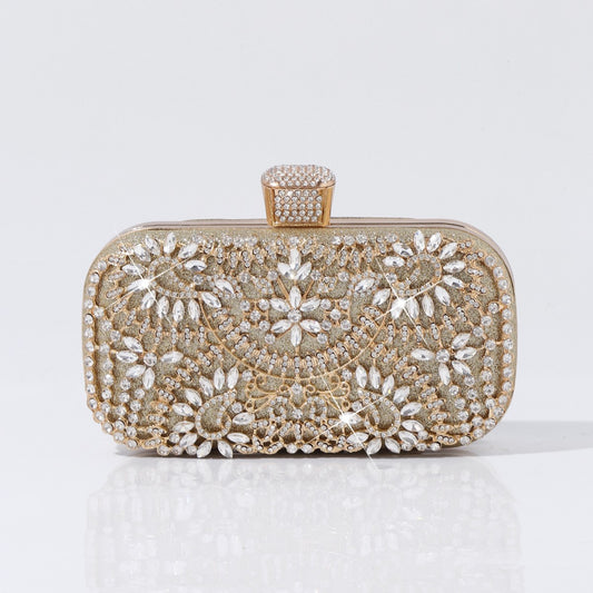 Elegant crystal embellished evening bag with floral pattern