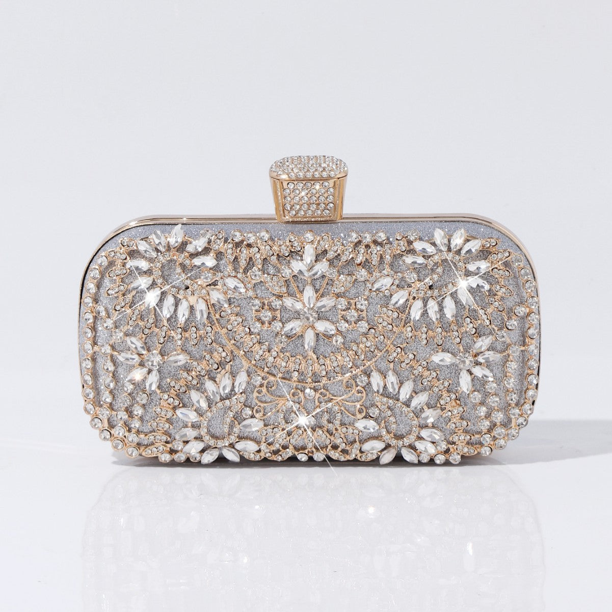 Formal party clutch bag with crystal floral embellishments