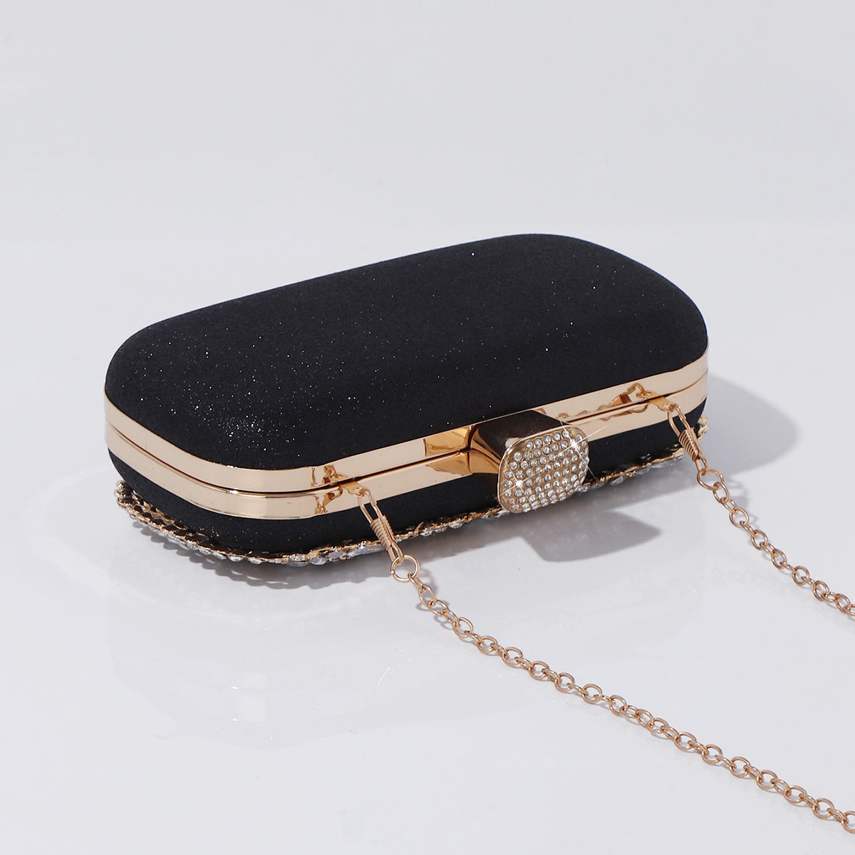 Designer style crystal clutch bag with secure clasp closure
