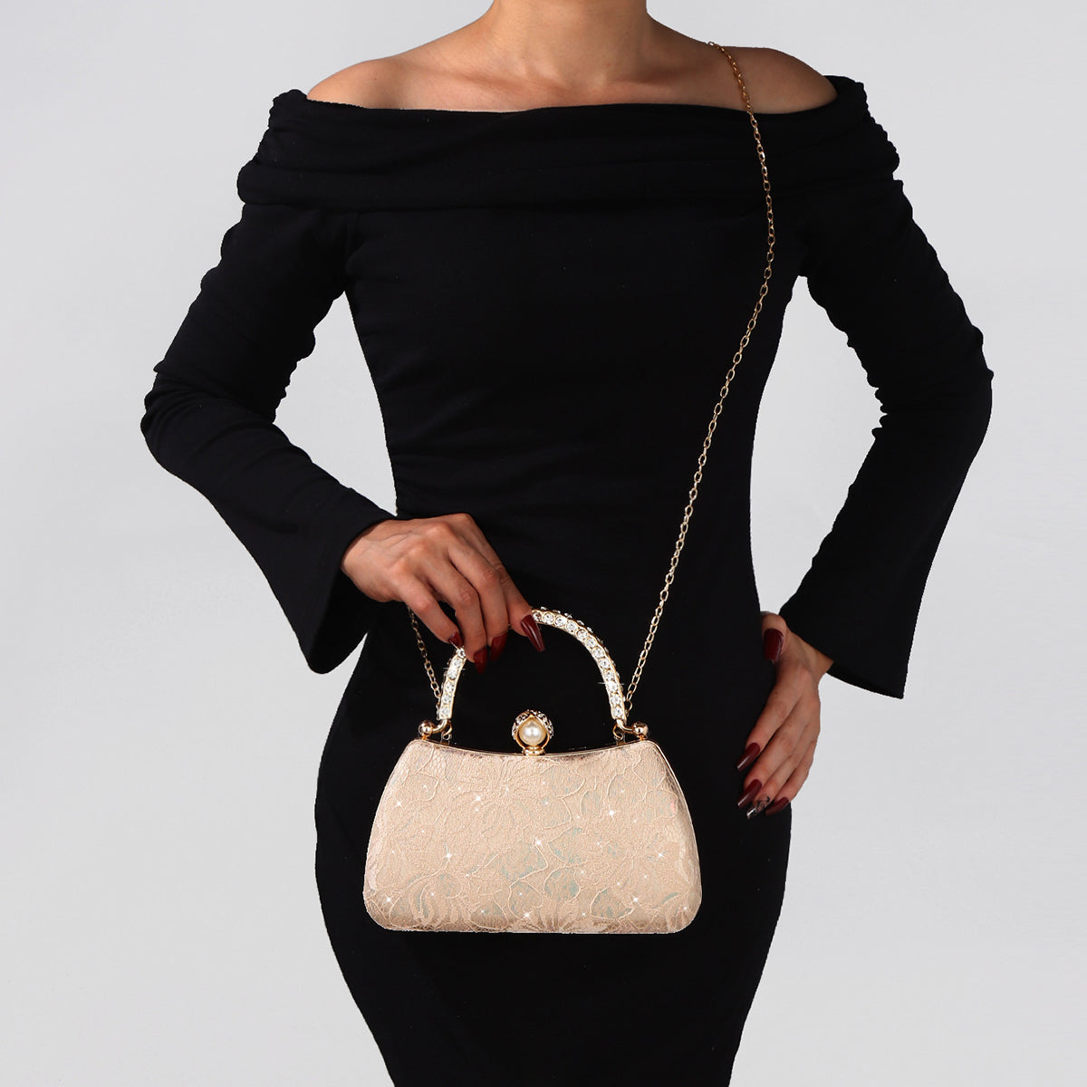 Elegant evening clutch with sparkling rhinestone details