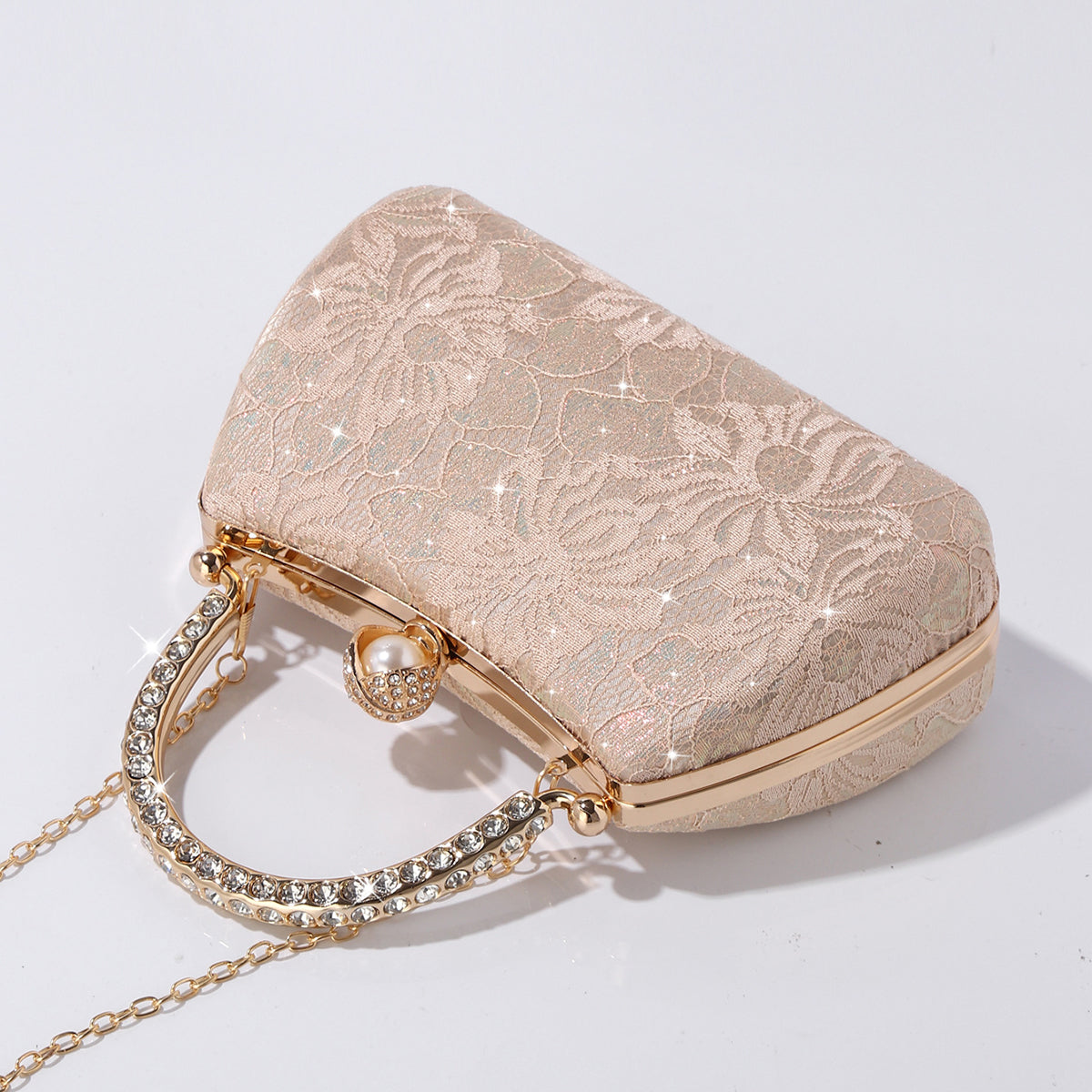 Luxury lace evening handbag with crystal top handle