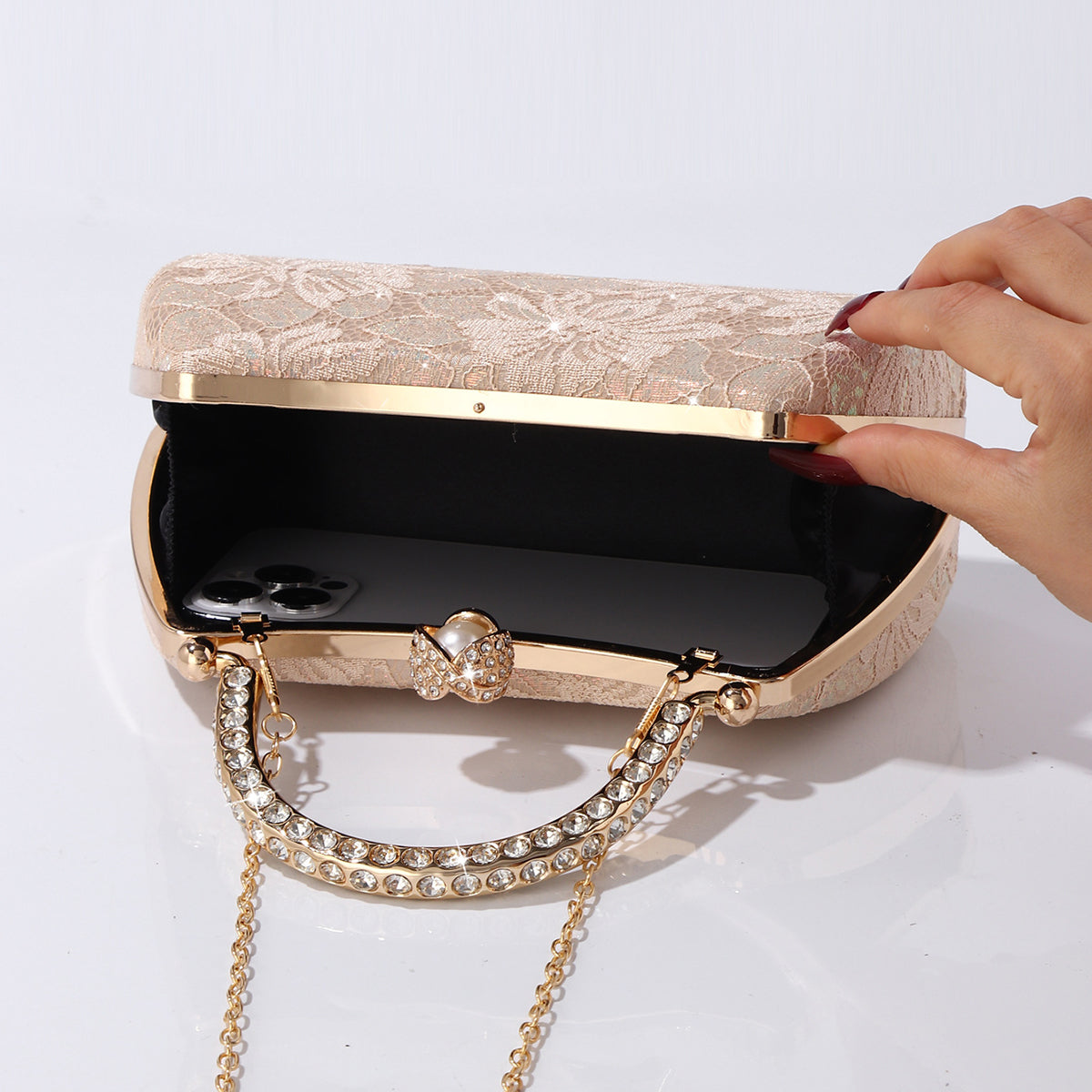 Embroidered lace wedding guest clutch bag