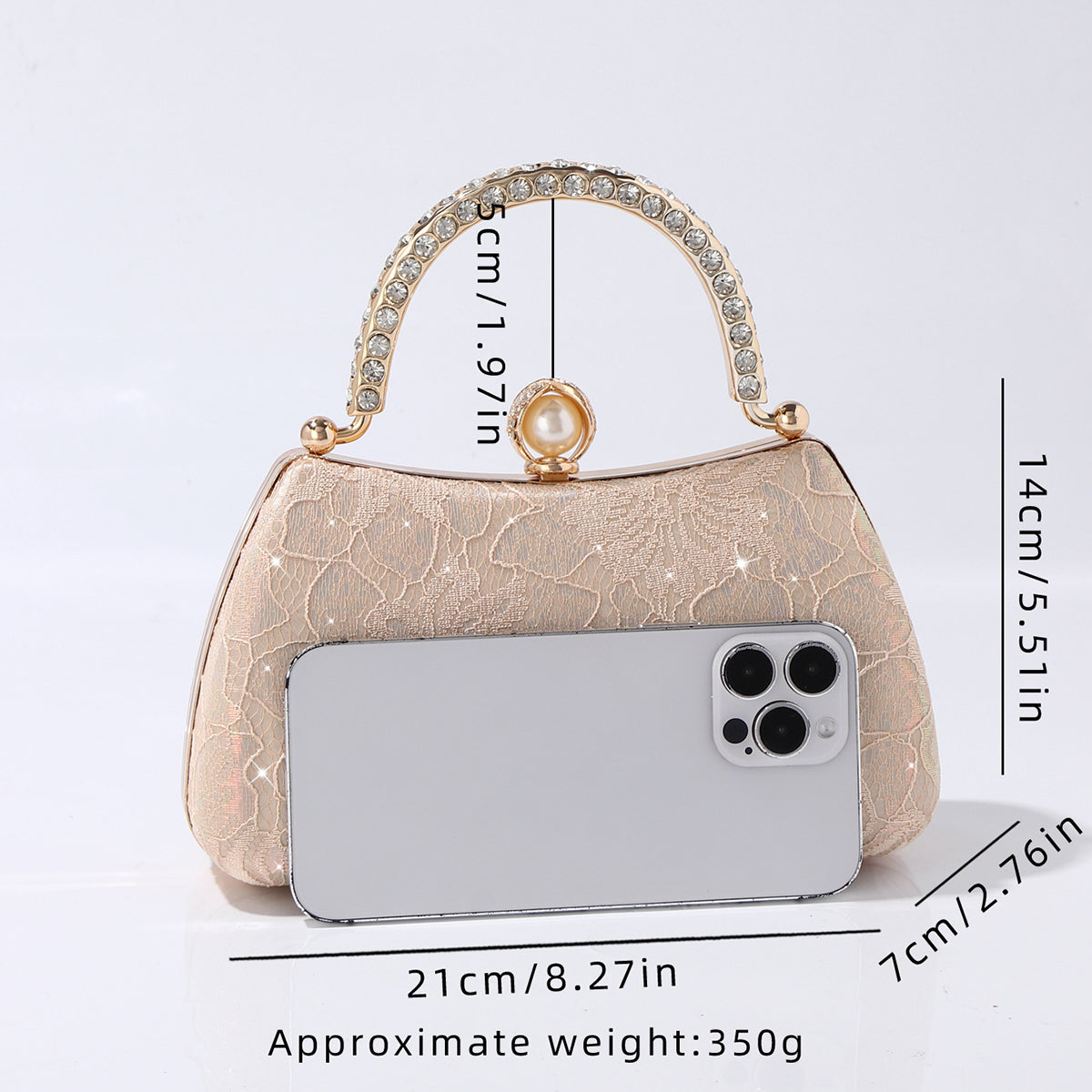 Champagne evening bag with detachable chain strap