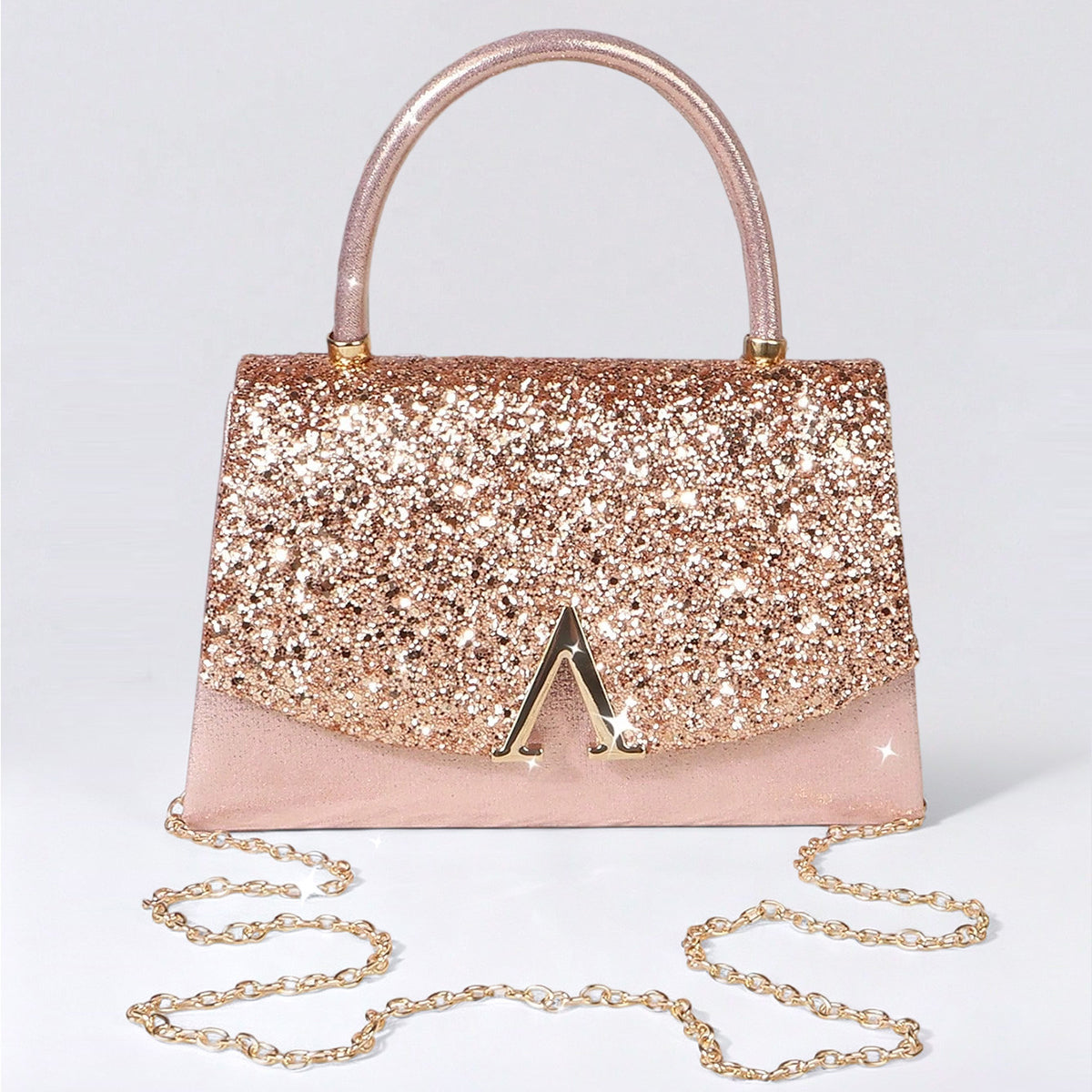 Elegant glitter top handle evening clutch bag for women