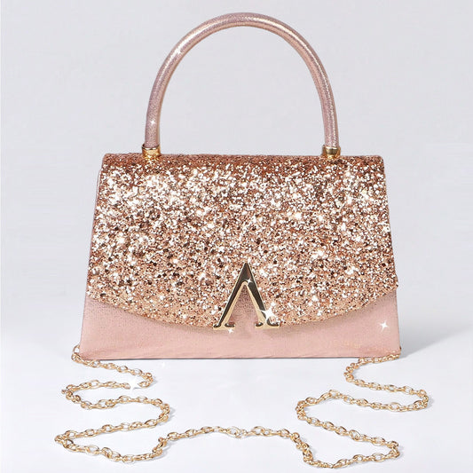 Elegant glitter top handle evening clutch bag for women